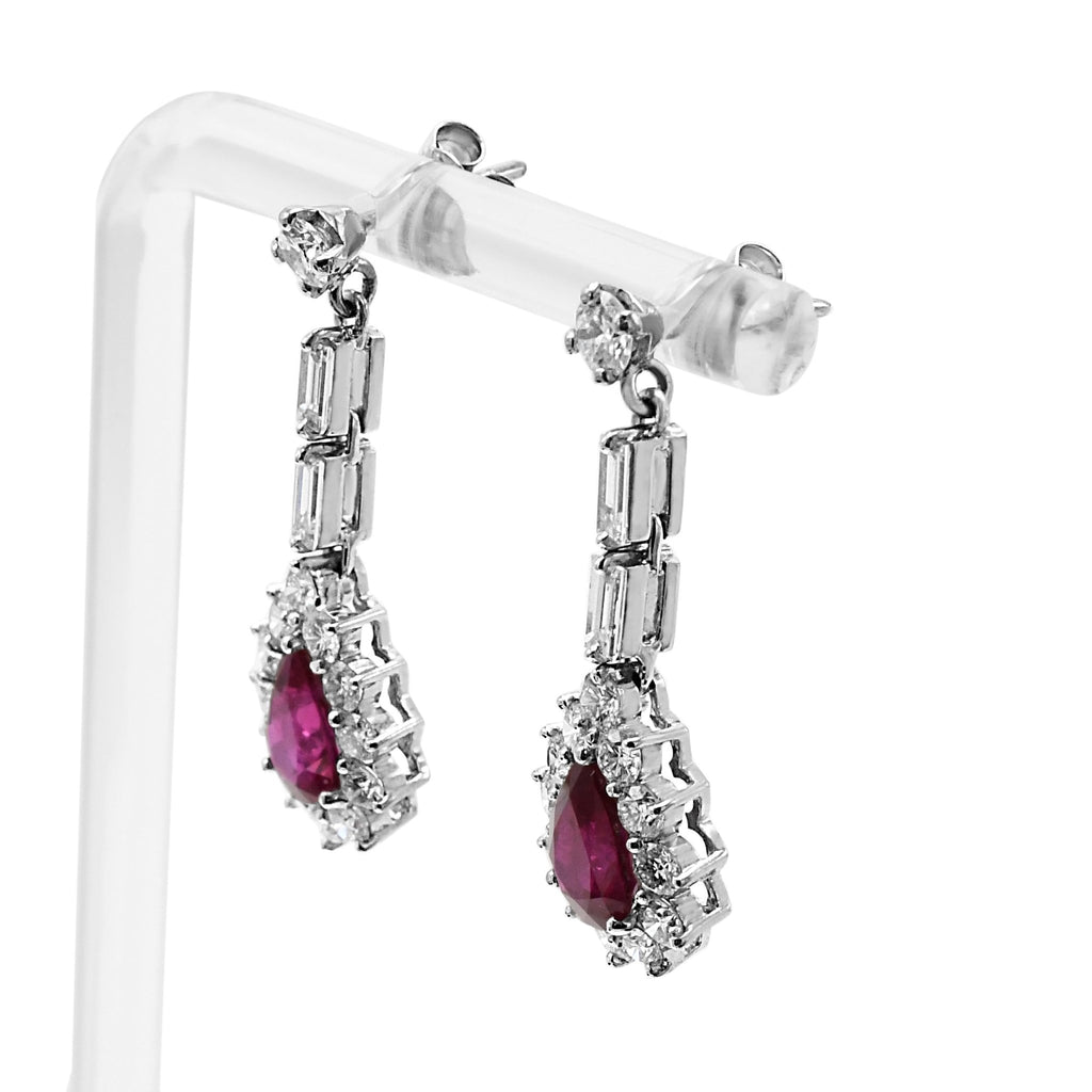 used Pear Shaped Ruby & Multi Cut Diamond Drop Earrings