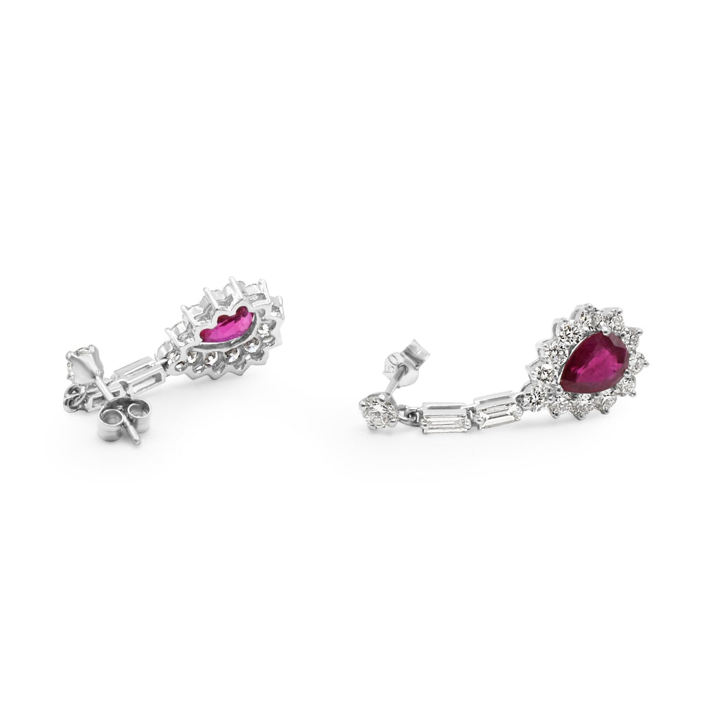 used Pear Shaped Ruby & Multi Cut Diamond Drop Earrings