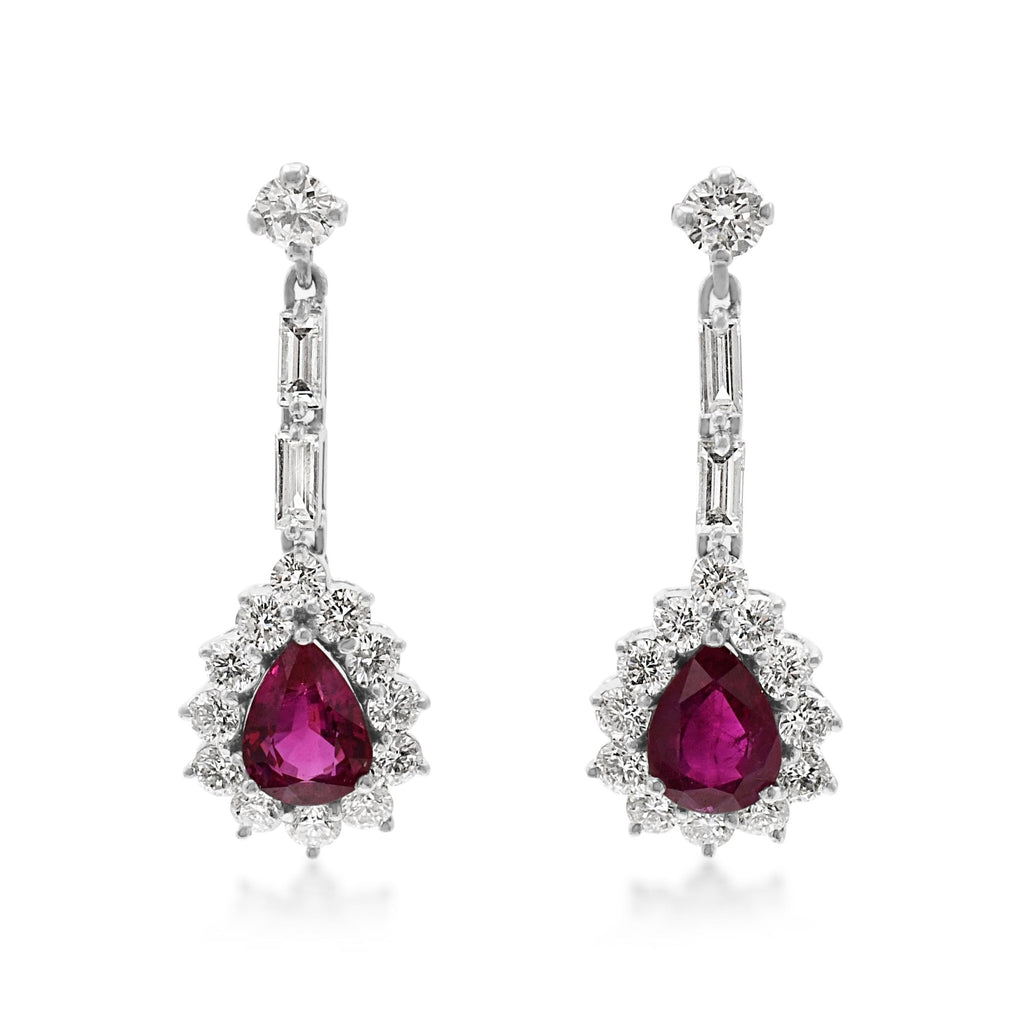 used Pear Shaped Ruby & Multi Cut Diamond Drop Earrings