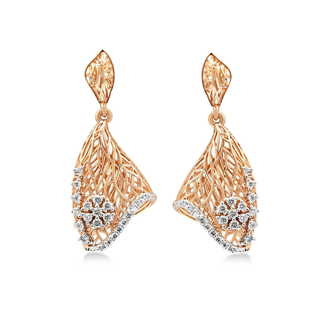 used Pierced Brilliant Cut Diamond Set Drop Earrings - Rose