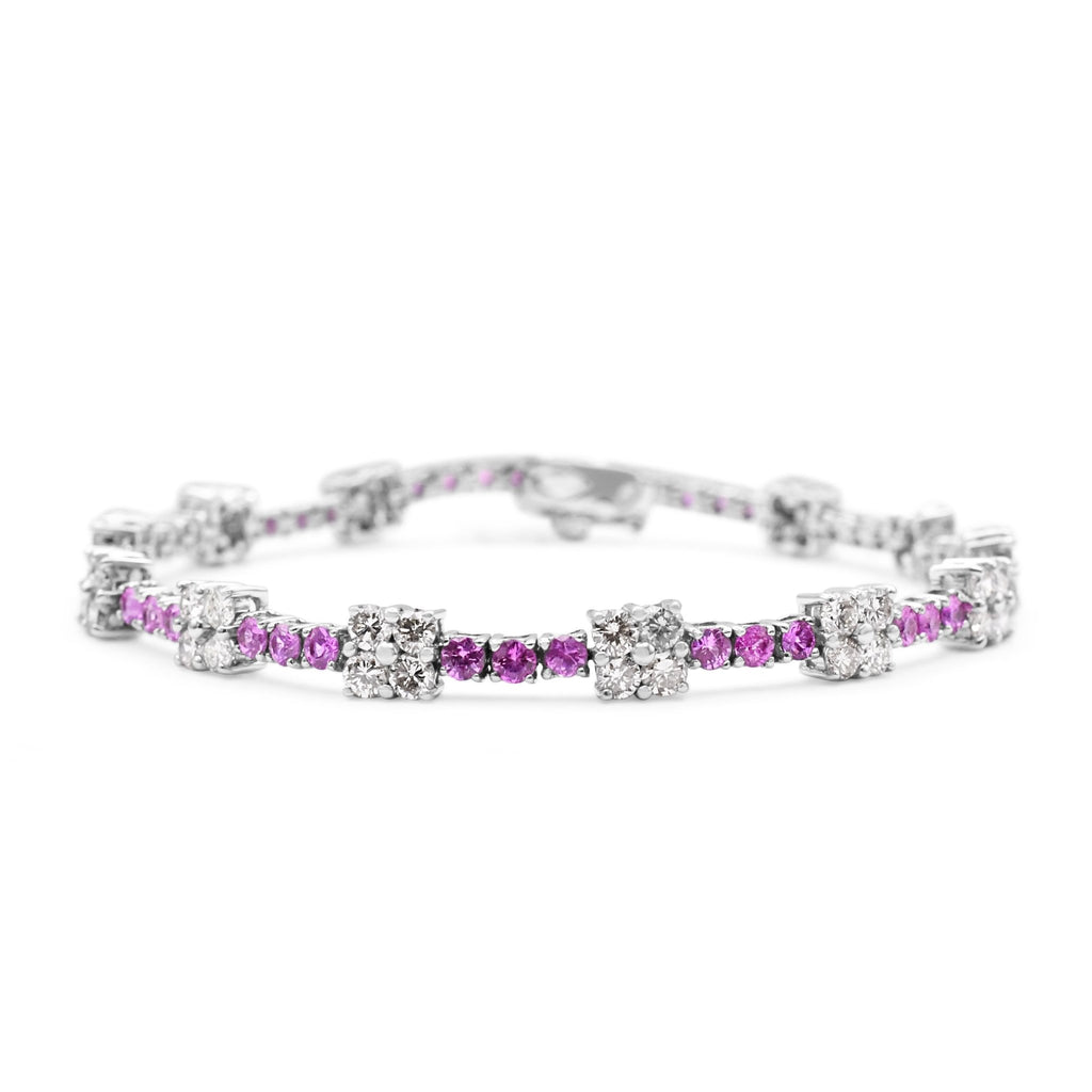 used Pink Sapphire And Brilliant Cut Diamond Cluster Line Bracelet