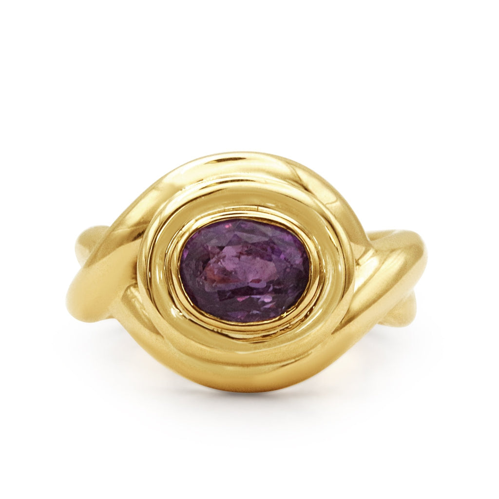 used Pink Sapphire Dress Ring - Hallmarked Edinburgh 18ct Yellow Gold