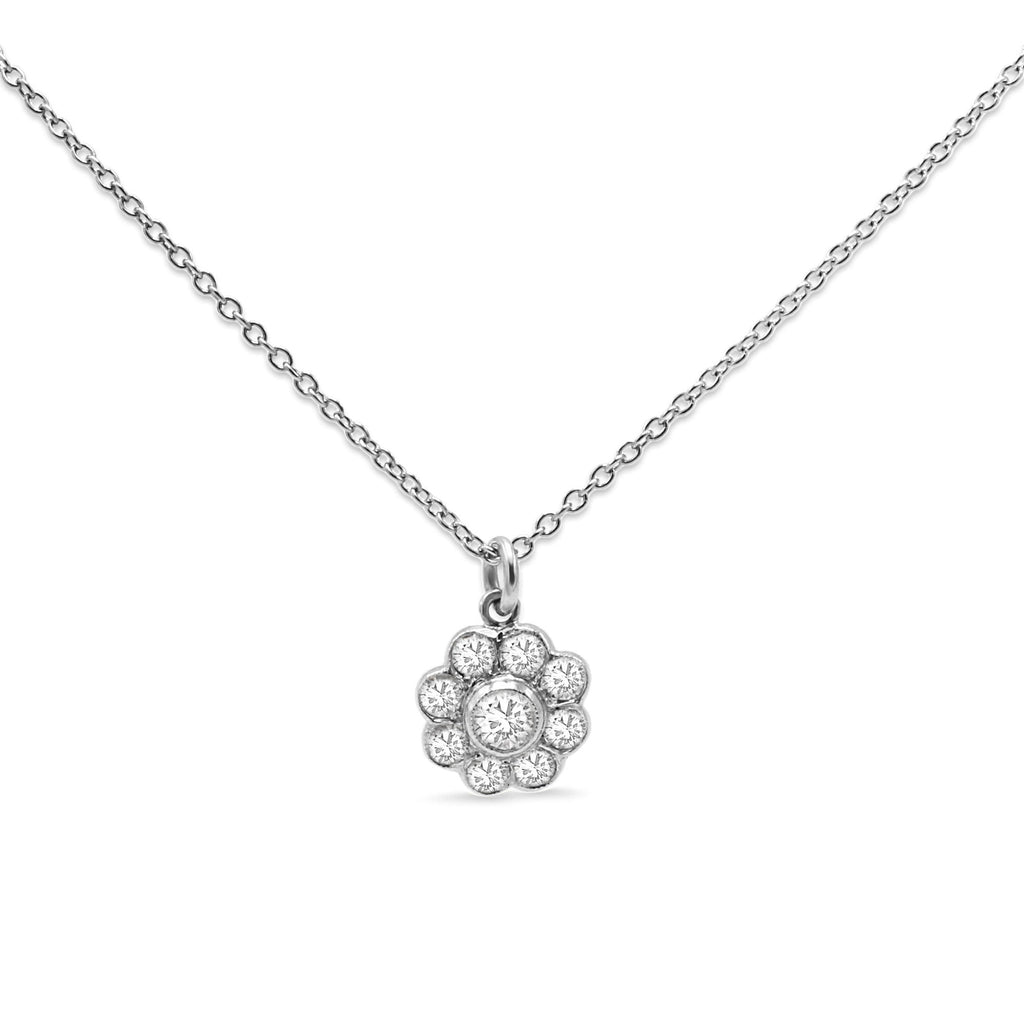 used Platinum Diamond Daisy Cluster Pendant On Chain