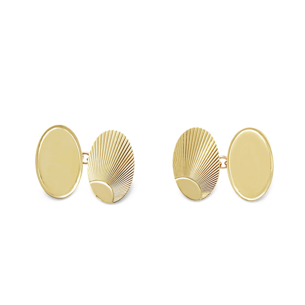 used Polished / Patterned Oval Chainlink Cufflinks - 9ct Gold
