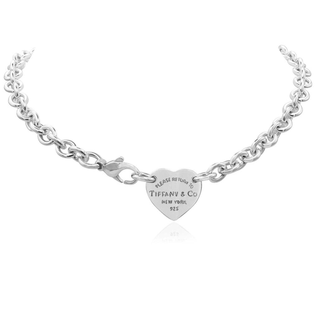 used Return To Tiffany Heart Tag Chain Link Choker - Silver