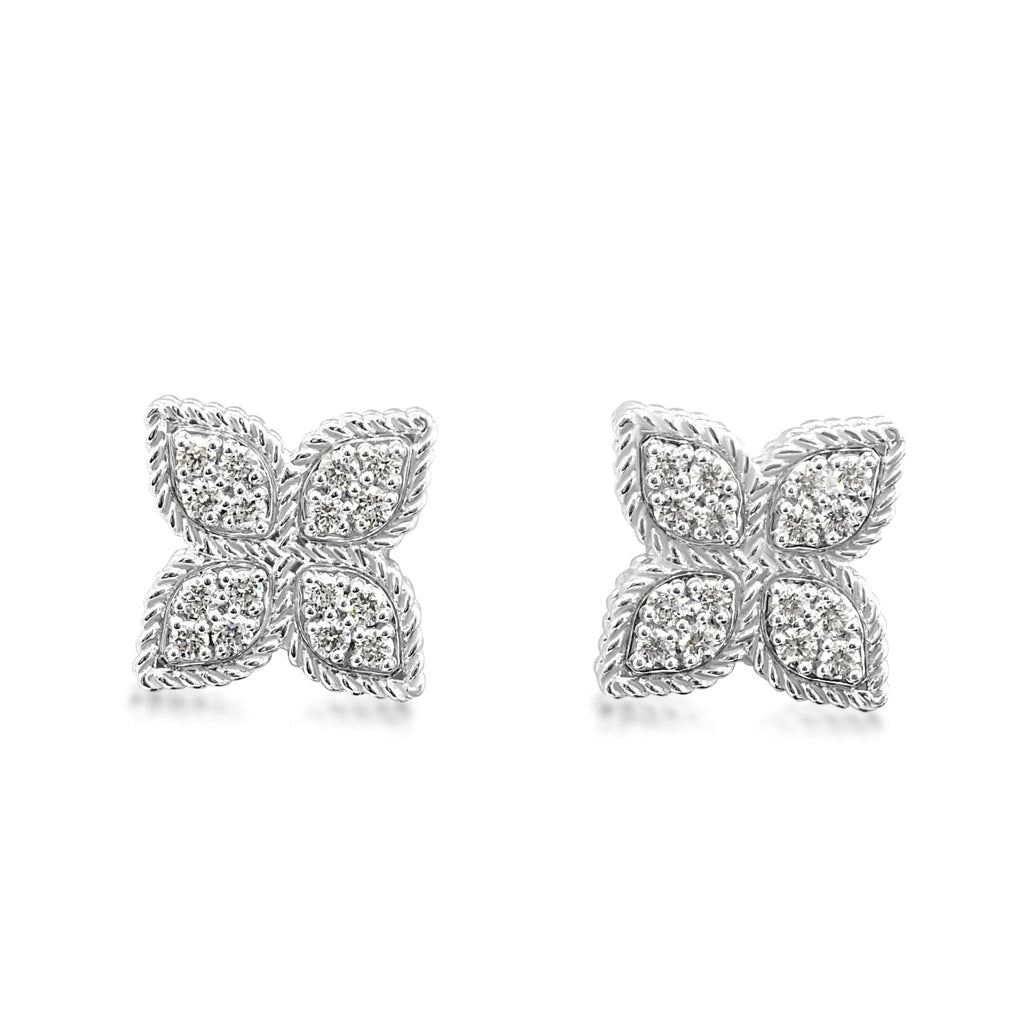 used Roberto Coin Princess Flower Press Stud Earrings - 18ct White Gold