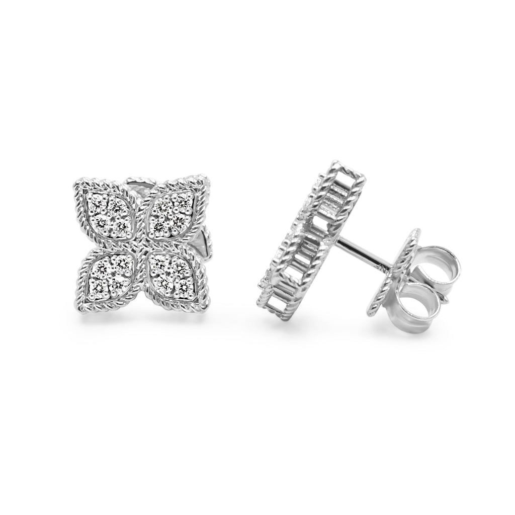 used Roberto Coin Princess Flower Press Stud Earrings - 18ct White Gold