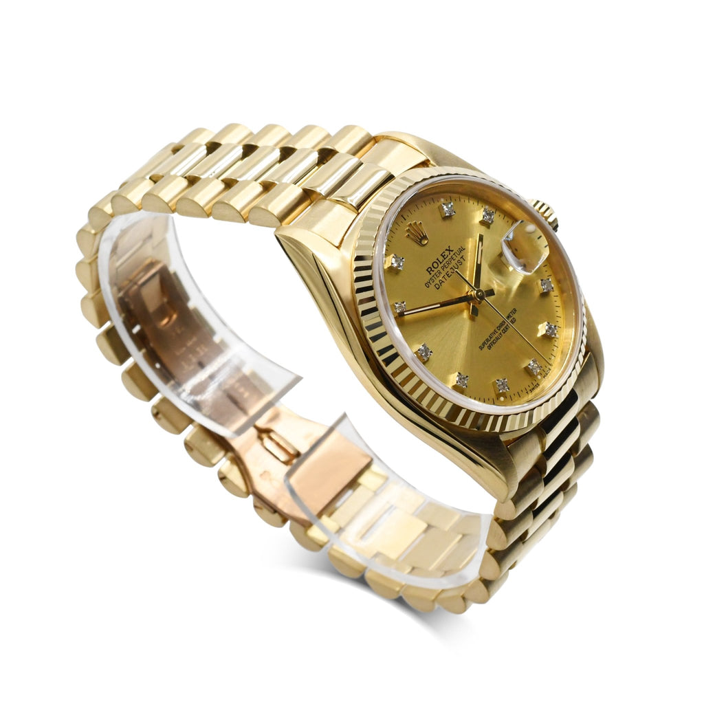 used Rolex Datejust 36mm Watch, Diamond Dial, 18ct Yellow Gold - Ref 16018