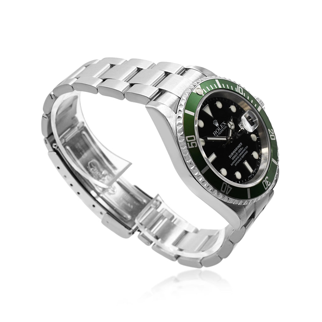 used Rolex Submariner Date 40mm Steel Watch Kermit Ref - 16610