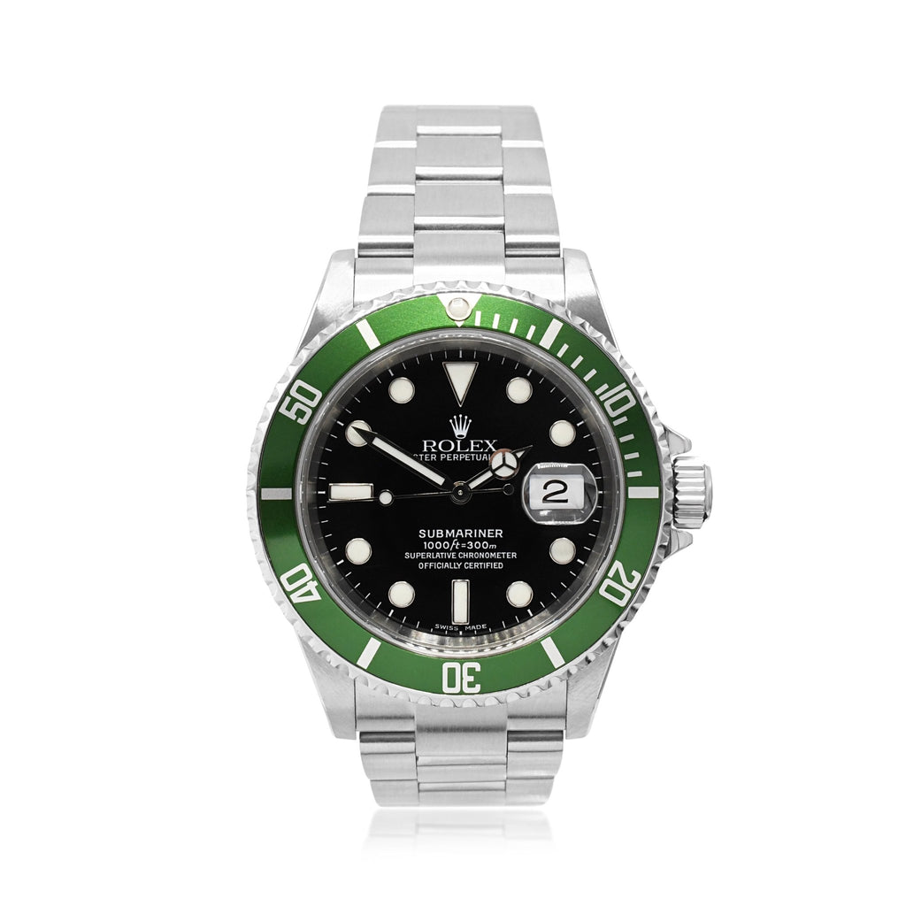 used Rolex Submariner Date 40mm Steel Watch Kermit Ref - 16610