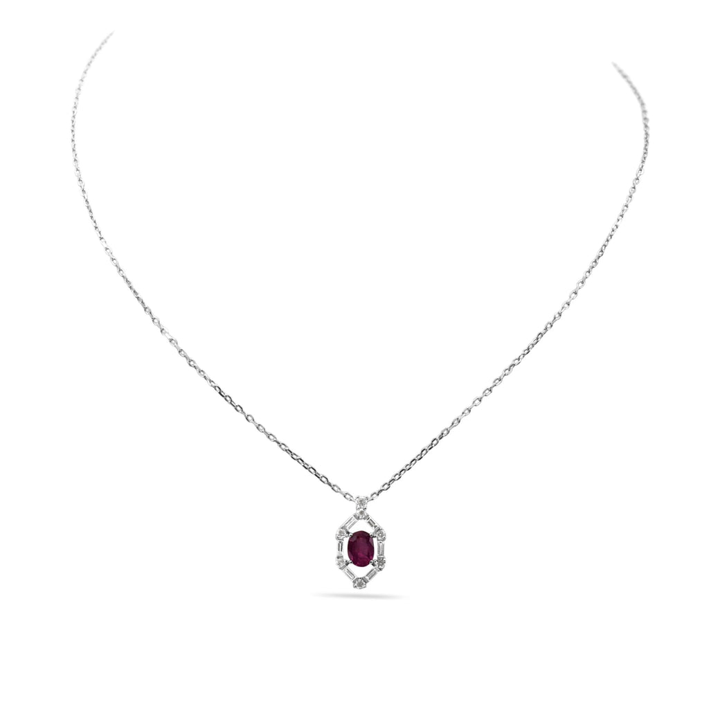 used Ruby And Diamond Set Pendant On 17" Necklace