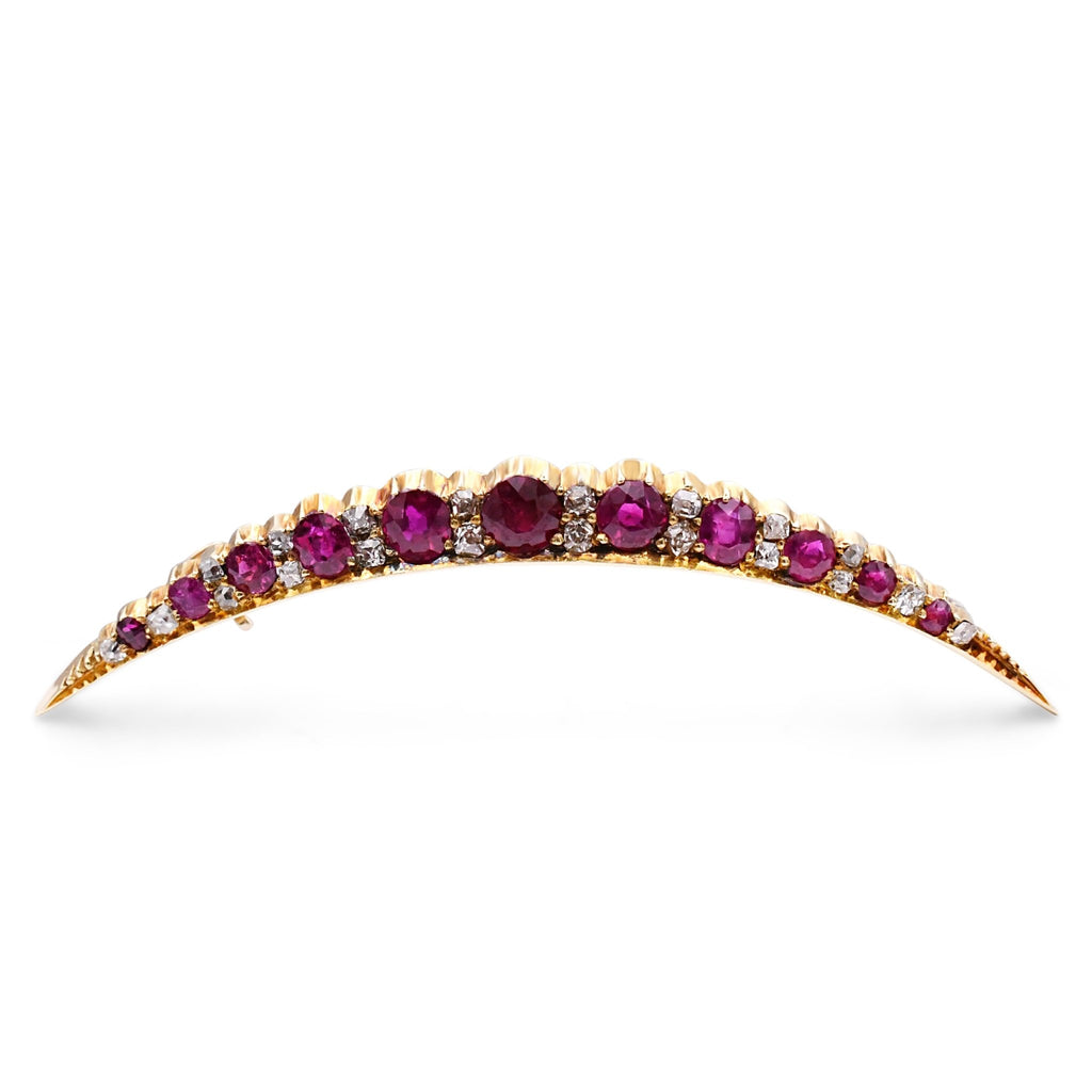 used Ruby And Old Cut Diamond Crescent Brooch