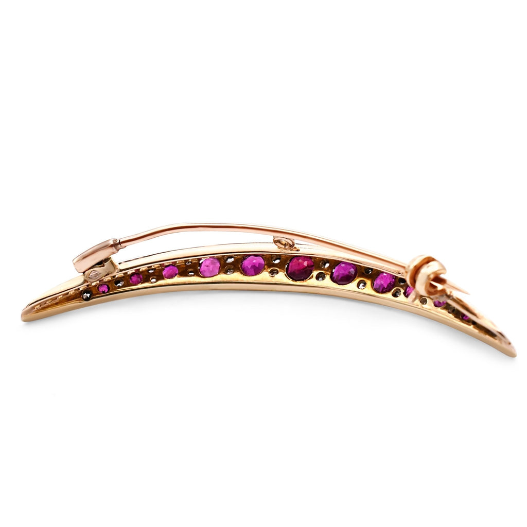 used Ruby And Old Cut Diamond Crescent Brooch
