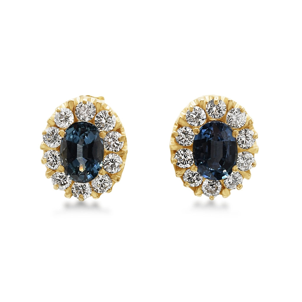 used Sapphire & Brilliant Cut Diamond Oval Cluster Earrings