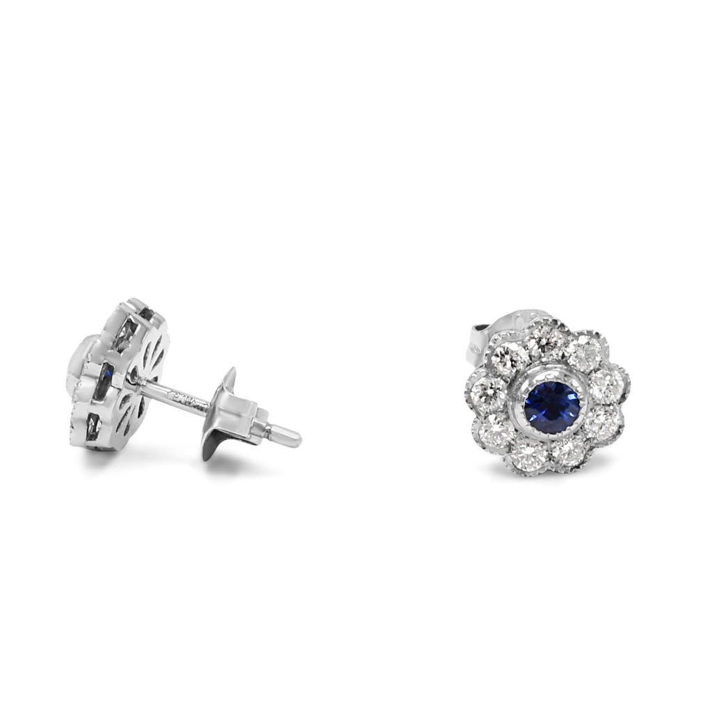 used Sapphire & Diamond Daisy Cluster Earrings - Platinum