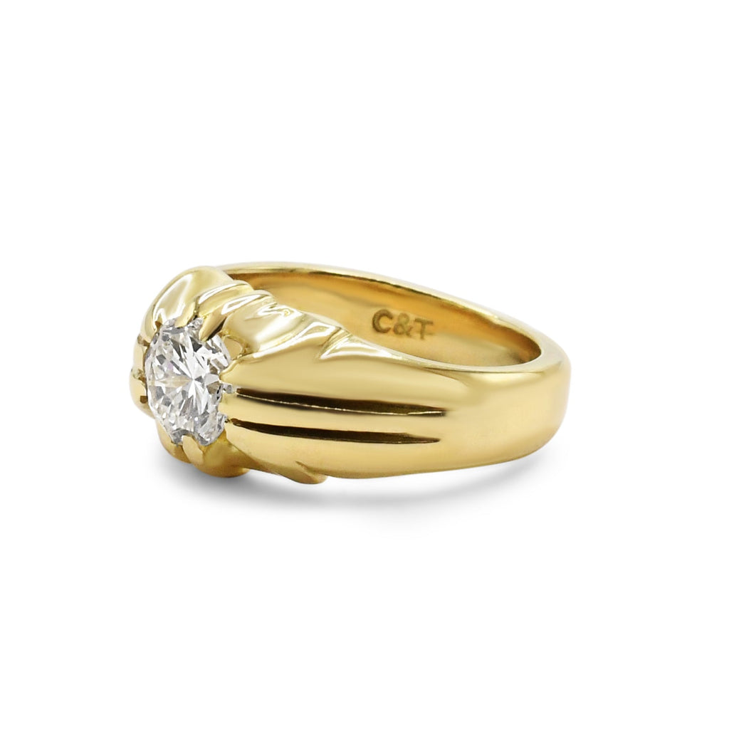 used Solitaire Brilliant Cut Diamond Gypsy Set Ring - 18ct Yellow Gold