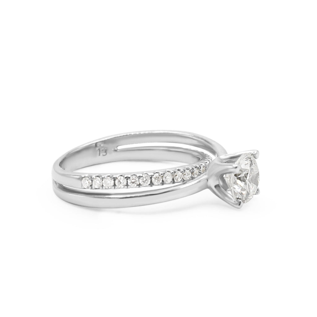 used Solitaire Brilliant Cut Diamond Ring, Crossover Diamond Shoulders