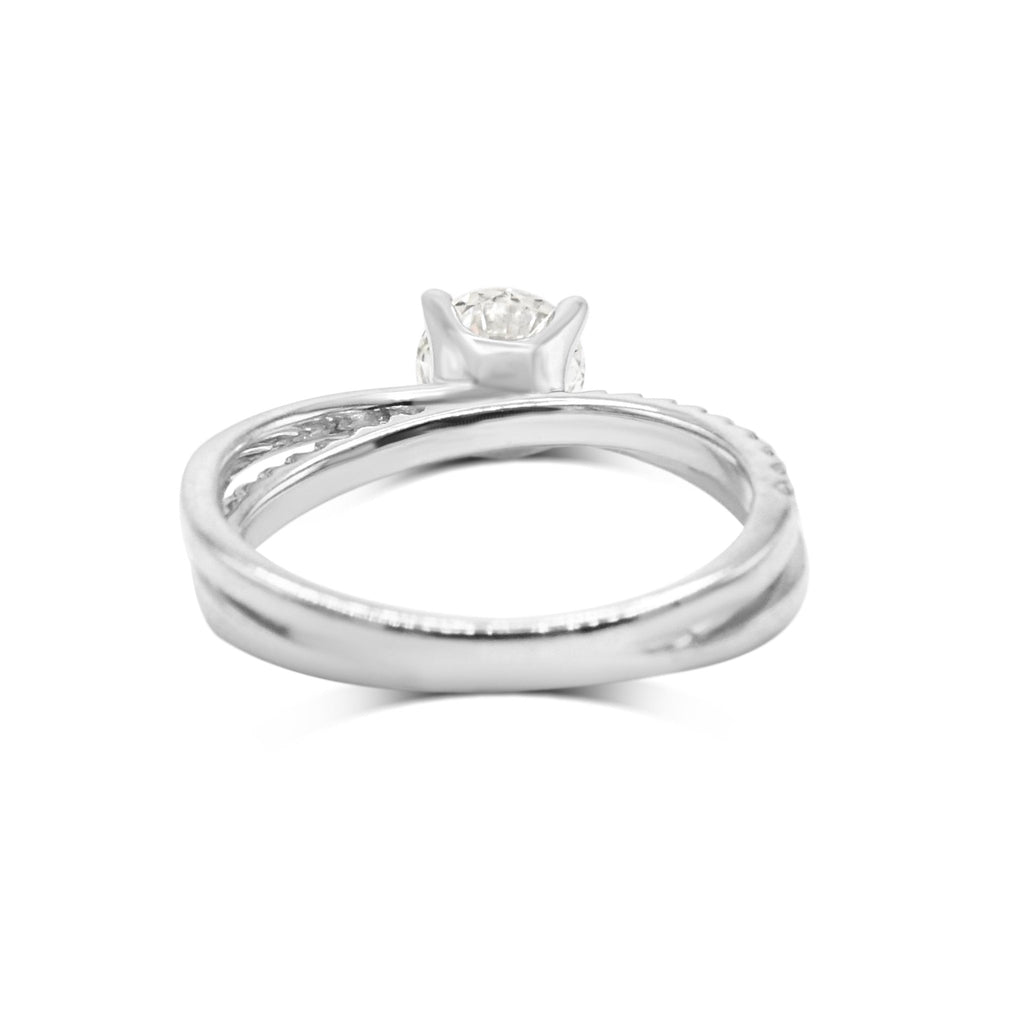 used Solitaire Brilliant Cut Diamond Ring, Crossover Diamond Shoulders