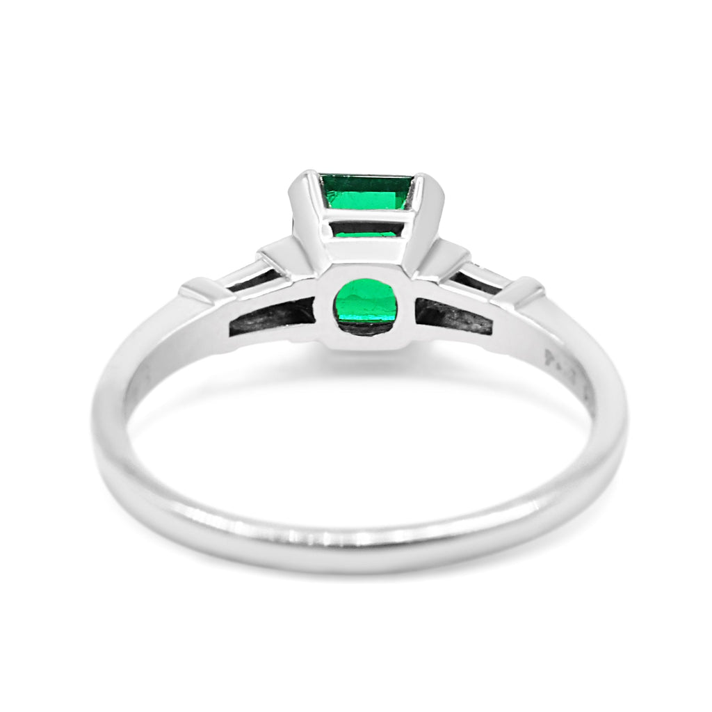 used Solitaire Emerald Ring, Tapered Baguette Diamond Shoulders