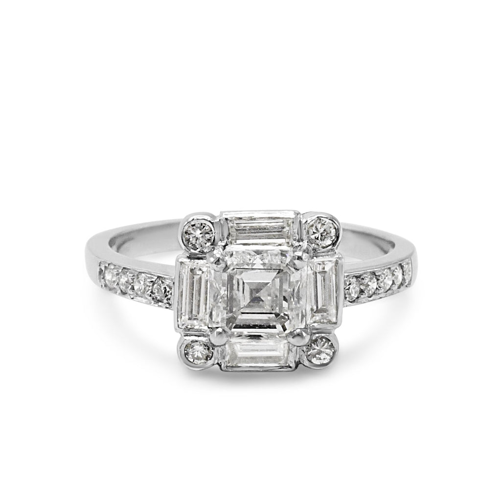 used Square Cut Deco Style Diamond Cluster Ring - Platinum