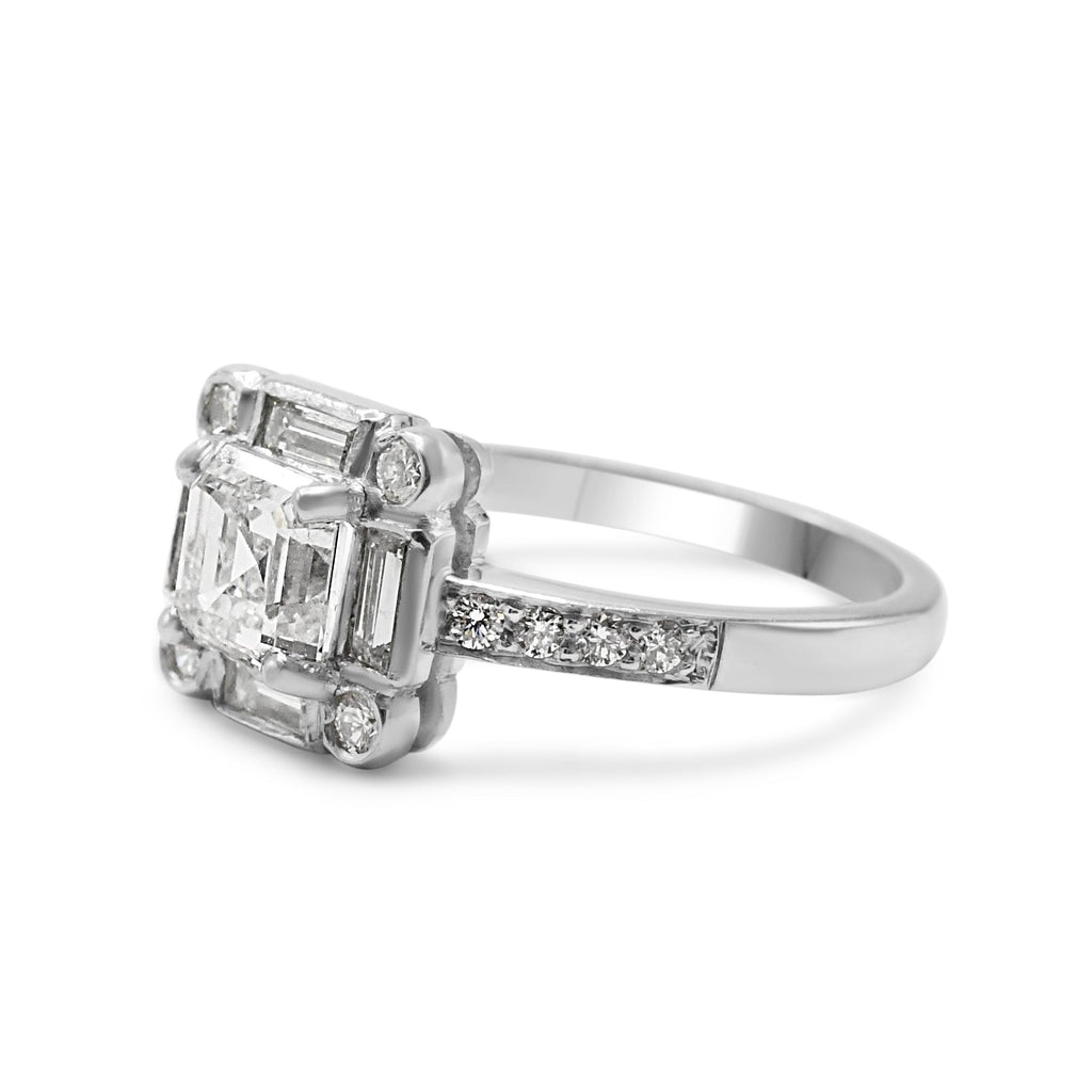 used Square Cut Deco Style Diamond Cluster Ring - Platinum