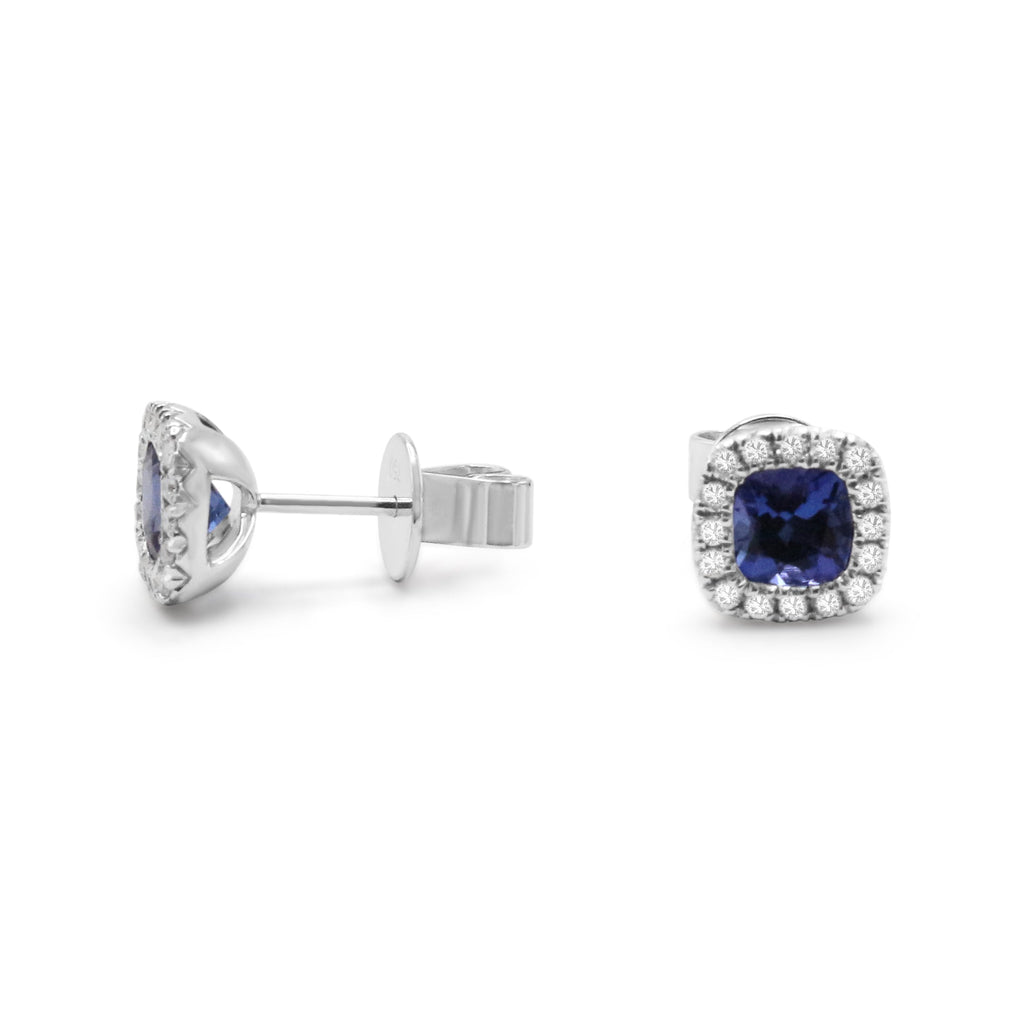 used Tanzanite & Diamond Cluster Earstuds - 18ct White Gold