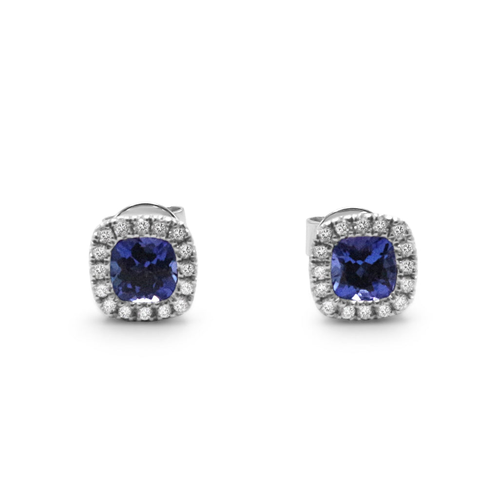 used Tanzanite & Diamond Cluster Earstuds - 18ct White Gold