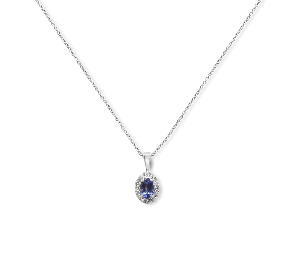 used Tanzanite & Diamond Cluster Pendant Necklace - 18ct White Gold