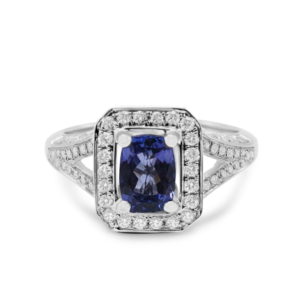 used Tanzanite & Diamond Dress Cluster Ring - 18ct White Gold