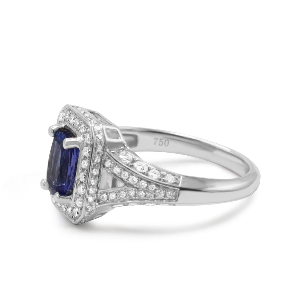 used Tanzanite & Diamond Dress Cluster Ring - 18ct White Gold