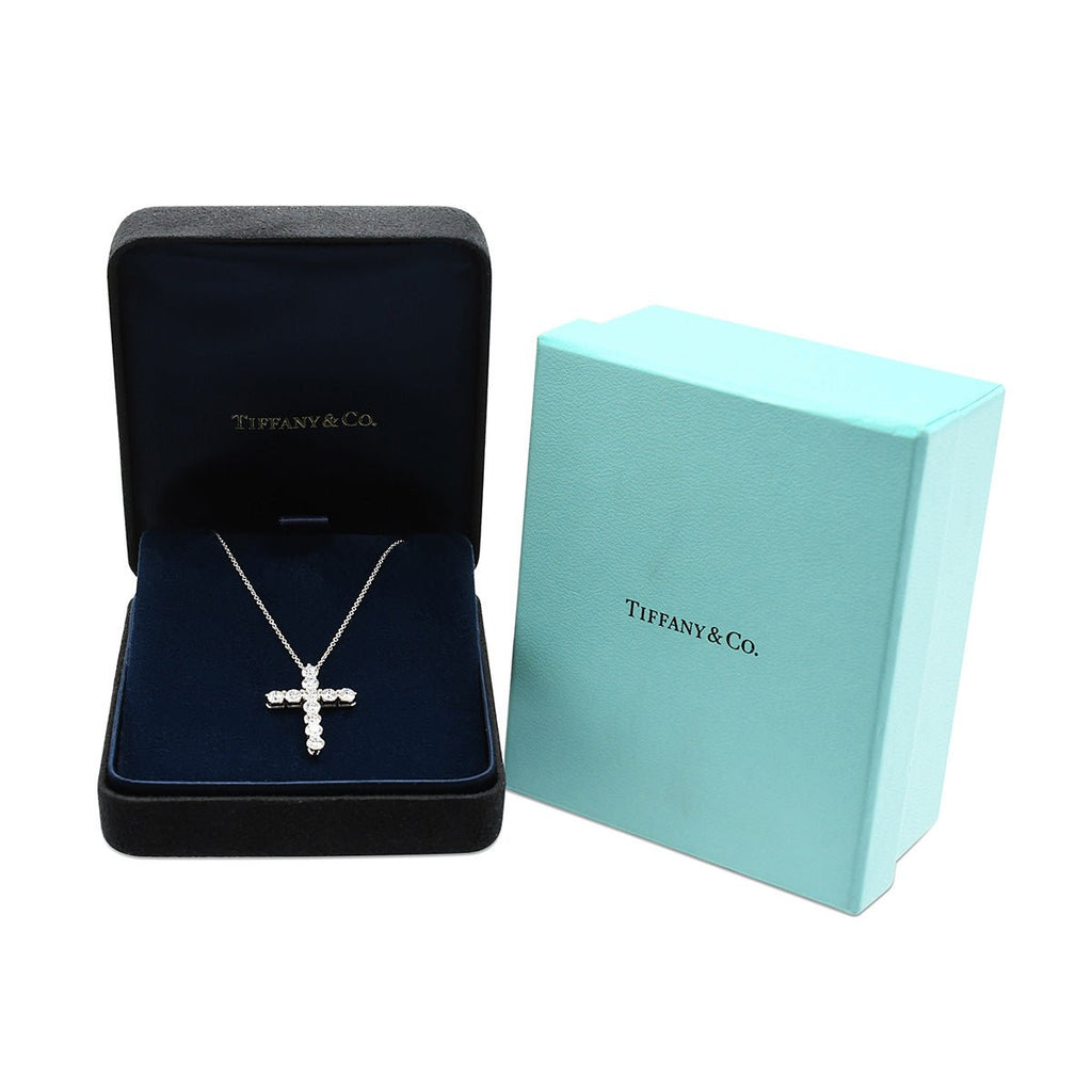 used Tiffany Brilliant Cut Diamond Cross Pendant, Size Large