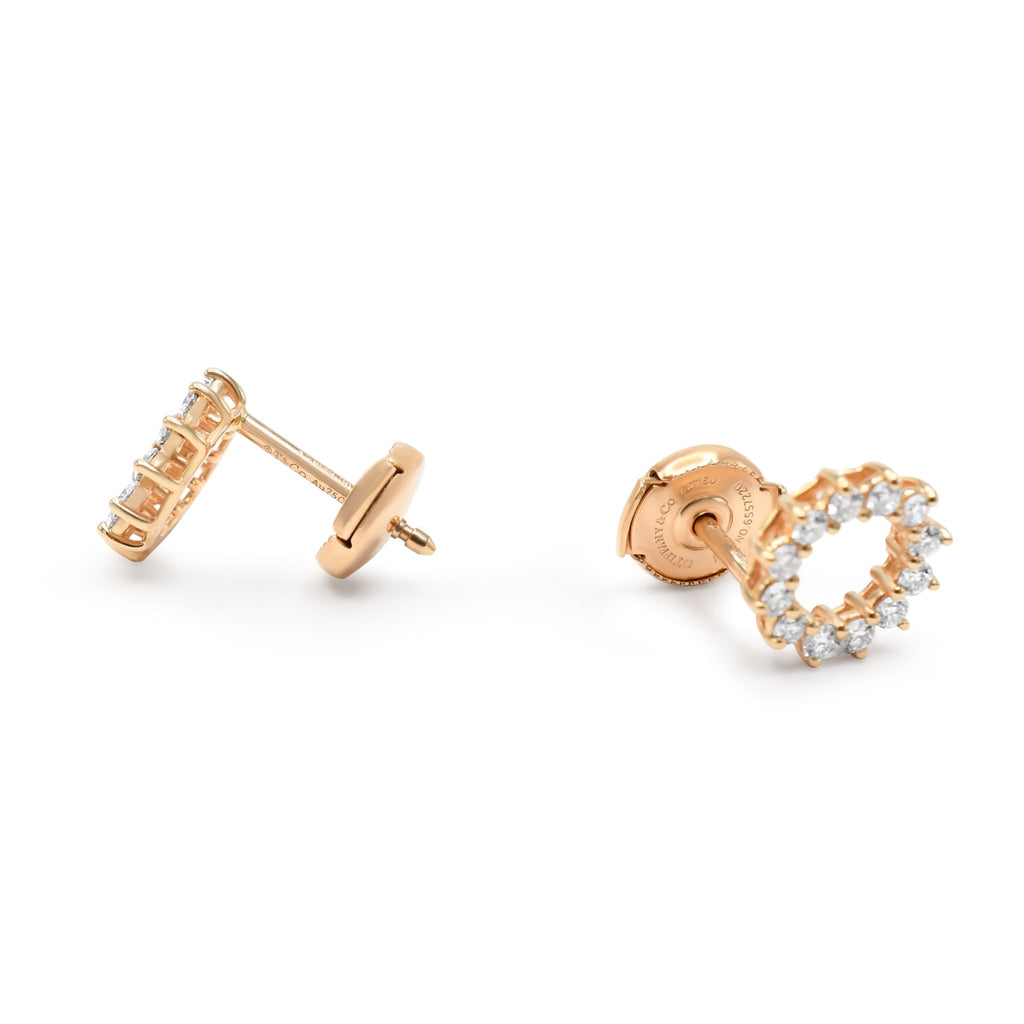 used Tiffany Brilliant Cut Diamond Open Circle Earrings - 18ct Rose Gold