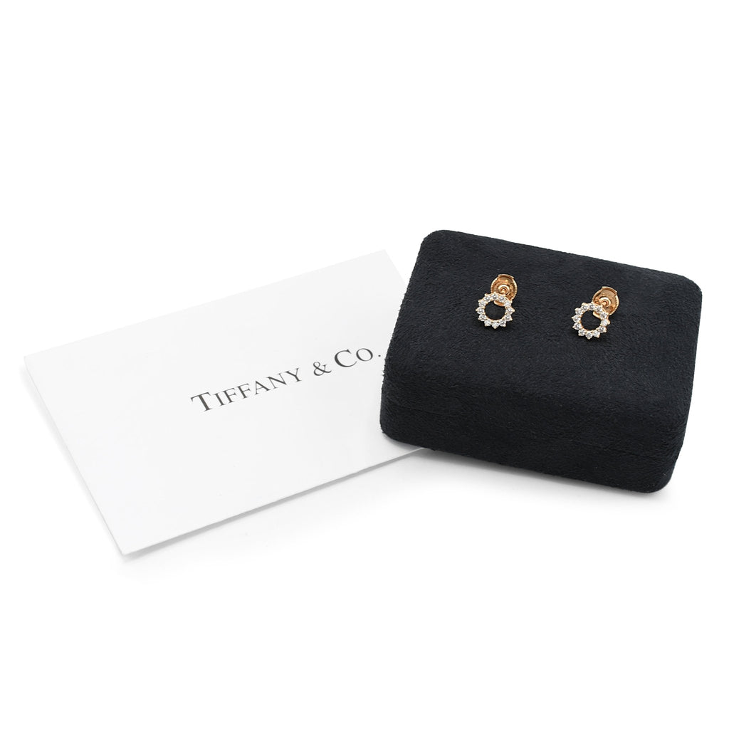 used Tiffany Brilliant Cut Diamond Open Circle Earrings - 18ct Rose Gold