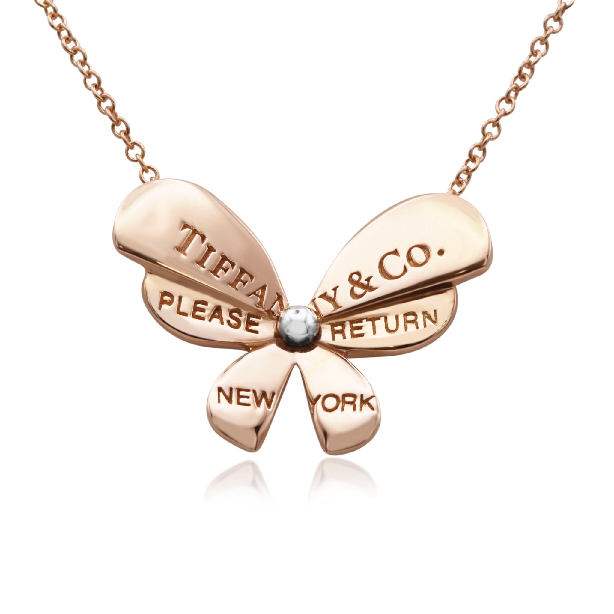 Tiffany Butterfly Pendant Necklace 18ct Rose Gold Sterling Silver