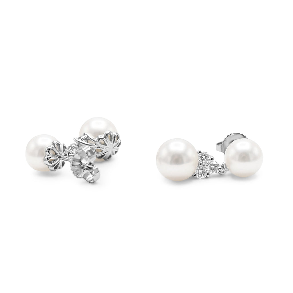 used Tiffany Cultured Pearl And Diamond Drop Earrings - Platinum