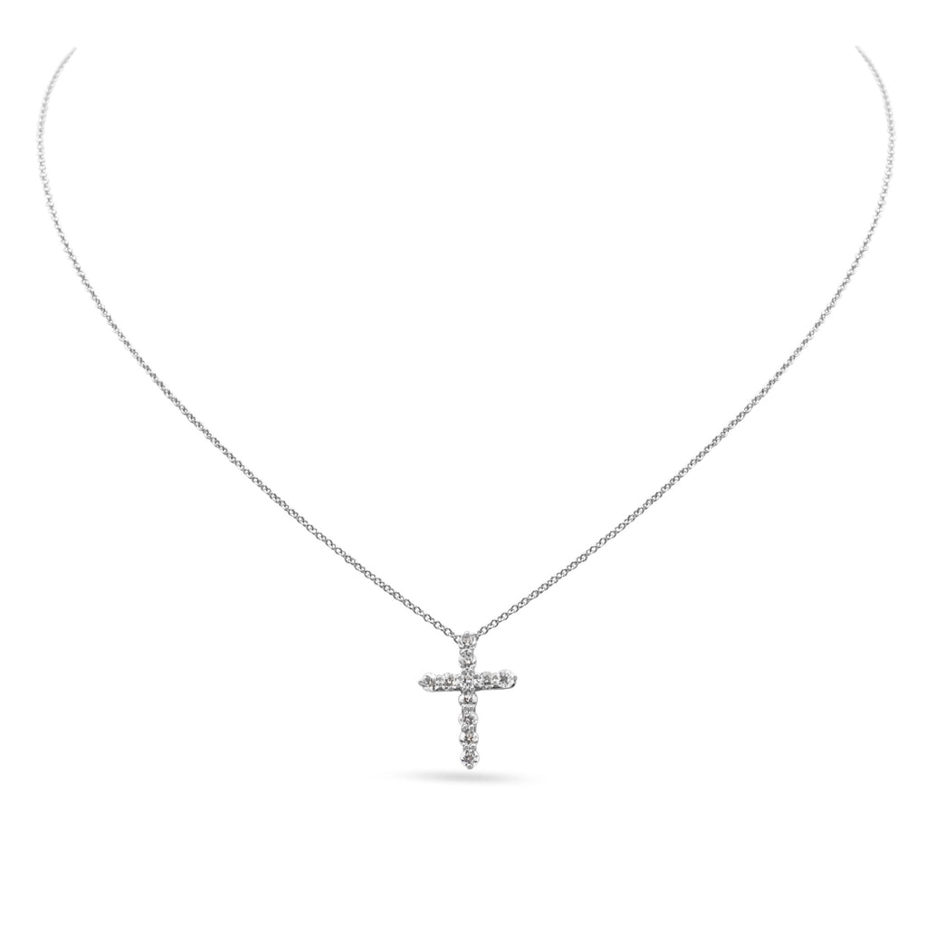 used Tiffany Diamond Cross Pendant, Small, On 16" Necklace - Platinum