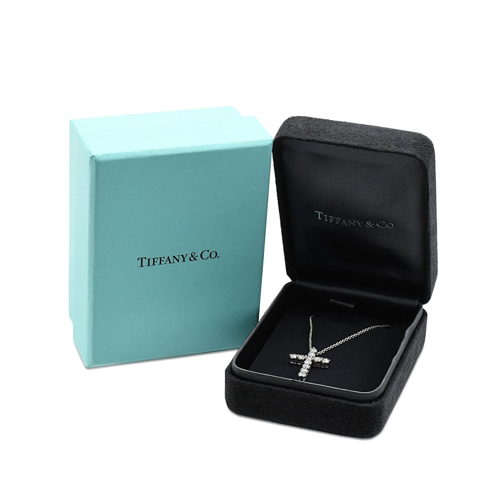 used Tiffany Diamond Set Cross Pendant Necklace, Size Medium - Platinum