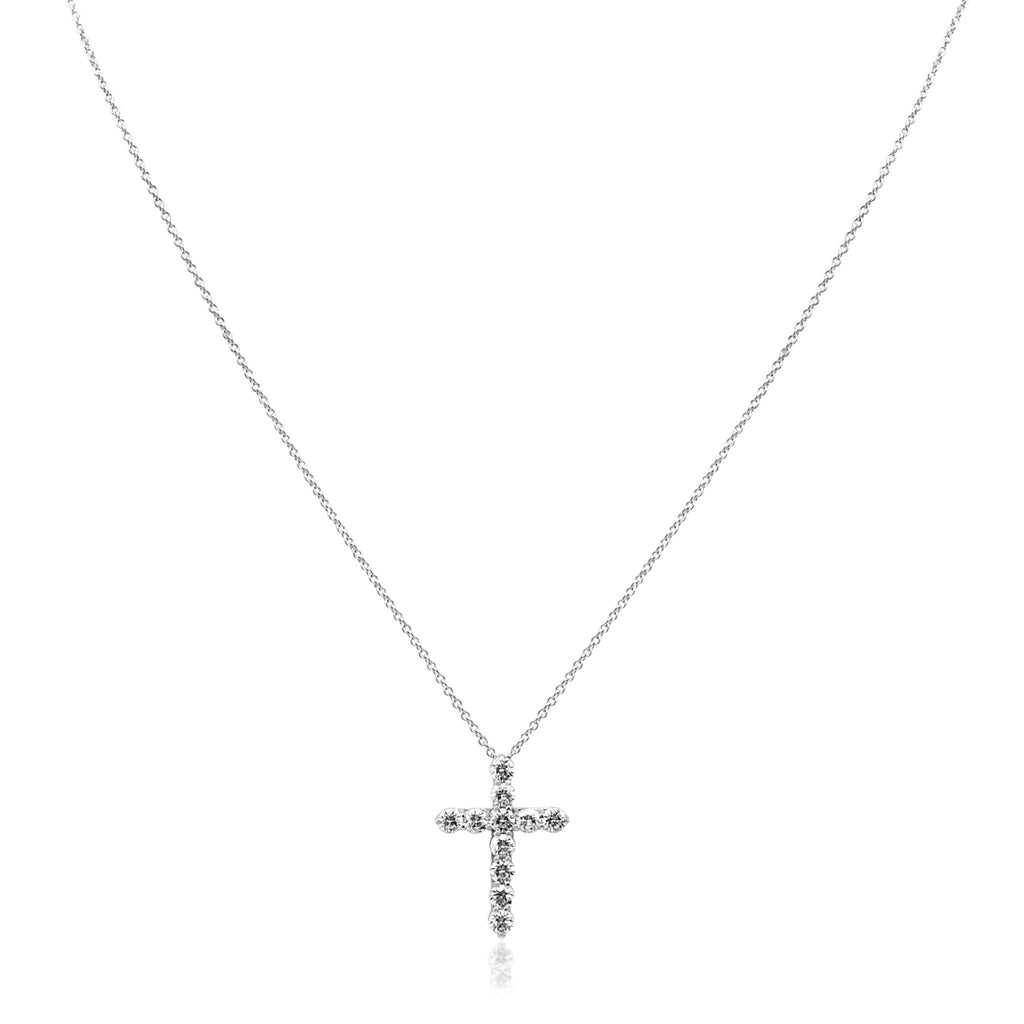 used Tiffany Diamond Set Cross Pendant Necklace, Size Medium - Platinum