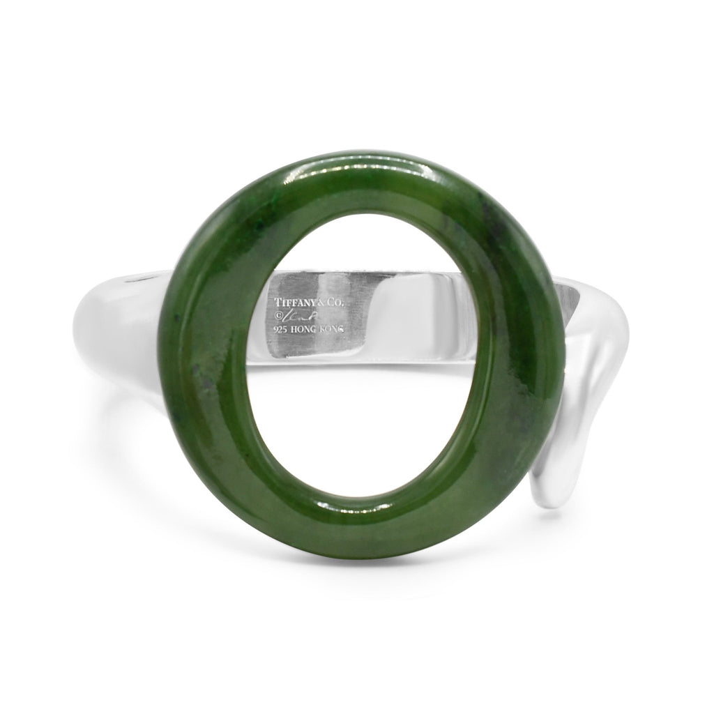 used Tiffany Elsa Peretti Green Jade Hinged Cuff Bangle