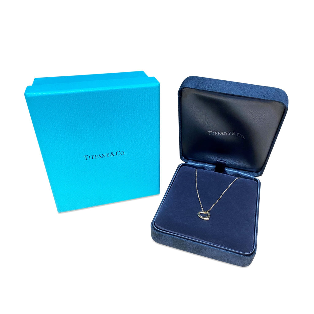 used Tiffany Elsa Peretti Open Heart Pendant Necklace With Diamonds