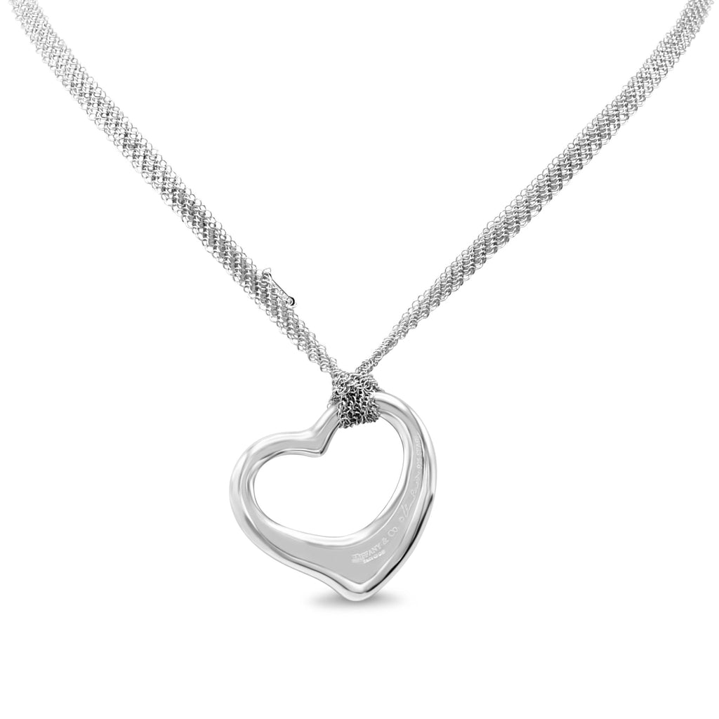 used Tiffany Elsa Peretti Open Heart Pendant On Mesh Necklace