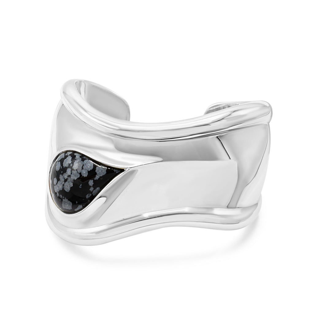 used Tiffany Elsa Peretti Small Bone Cuff - Silver with Snowflake Obsidian