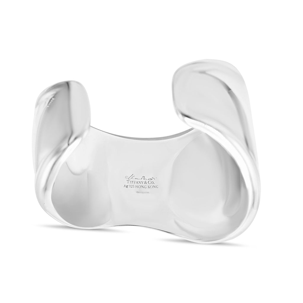 used Tiffany Elsa Peretti Small Bone Cuff - Silver with Snowflake Obsidian