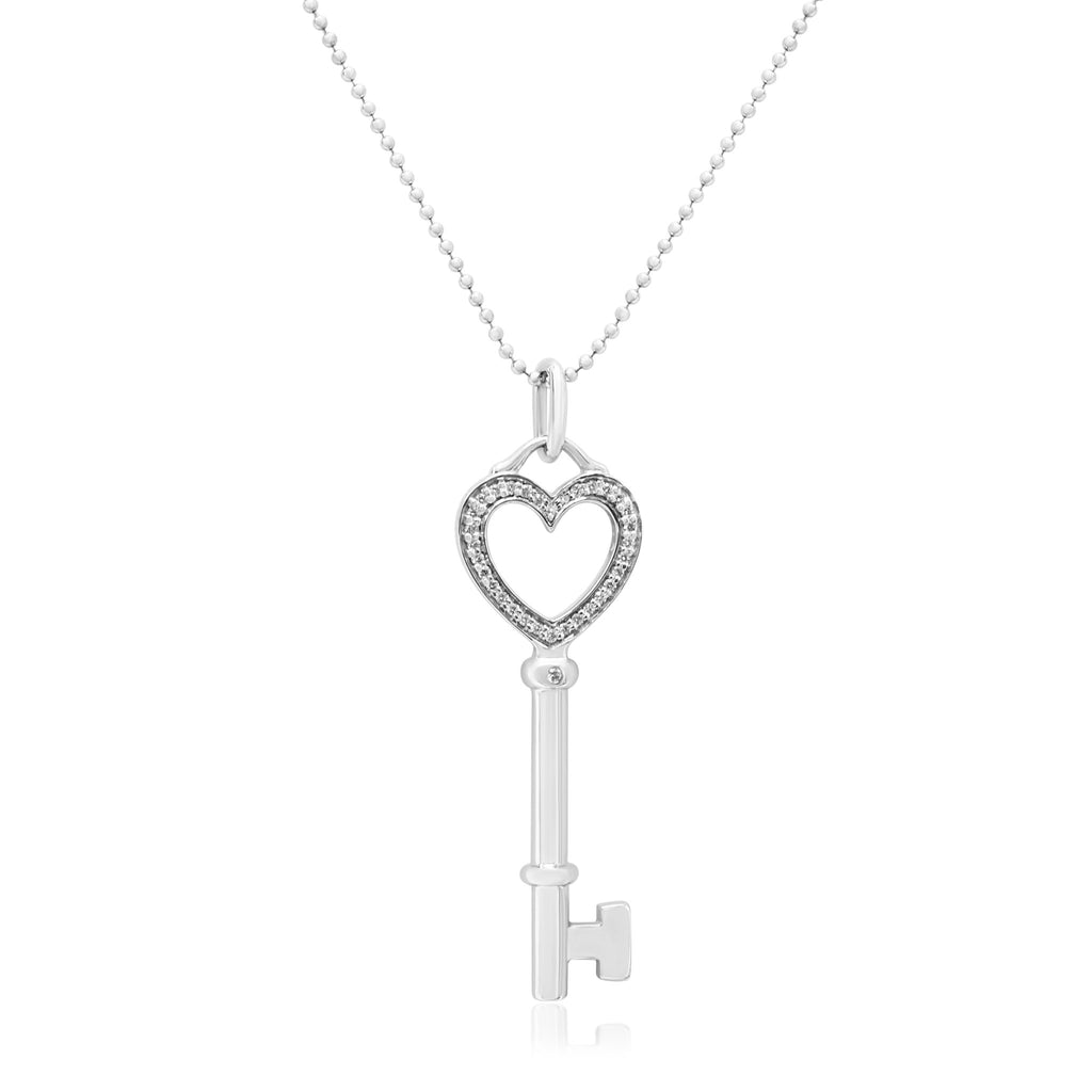 used Tiffany Heart Key Diamond Pendant Necklace - 18ct white Gold