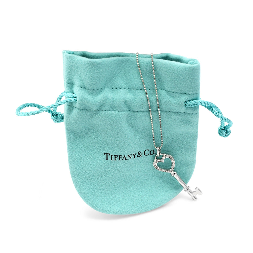 used Tiffany Heart Key Diamond Pendant Necklace - 18ct white Gold
