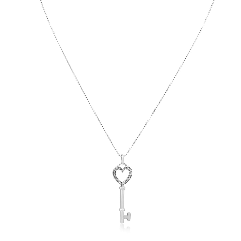 used Tiffany Heart Key Diamond Pendant Necklace - 18ct white Gold