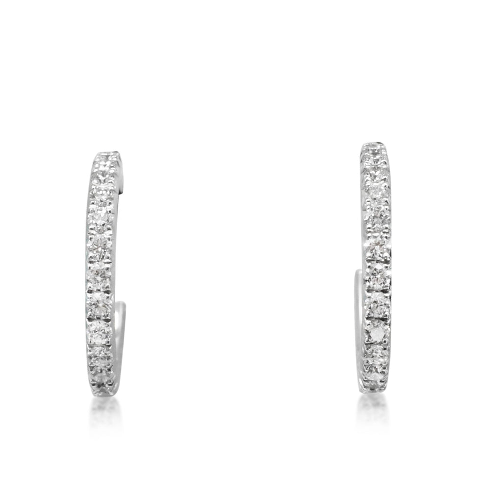 used Tiffany Metro Diamond Hoop Earrings, Small - 18ct White Gold