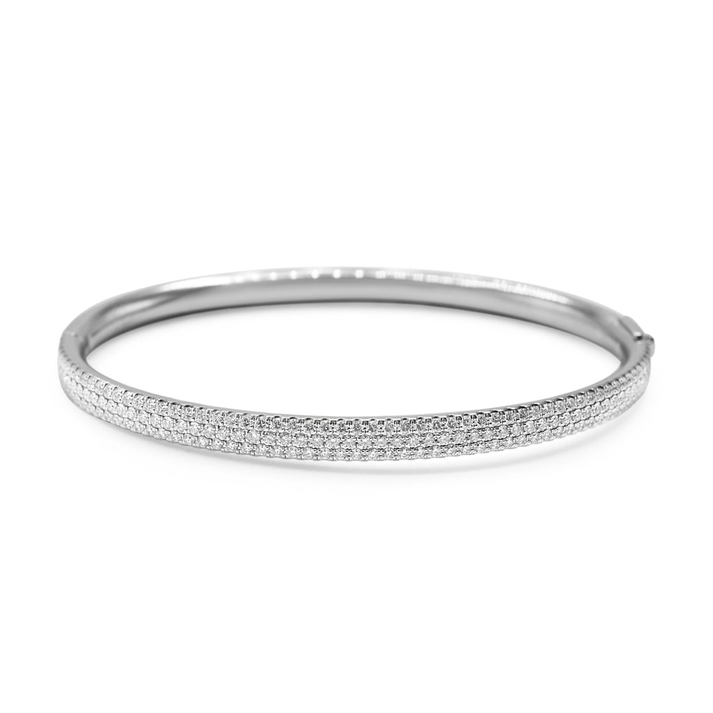 used Tiffany Metro Three Row Hinged Diamond Bangle - 18ct White Gold