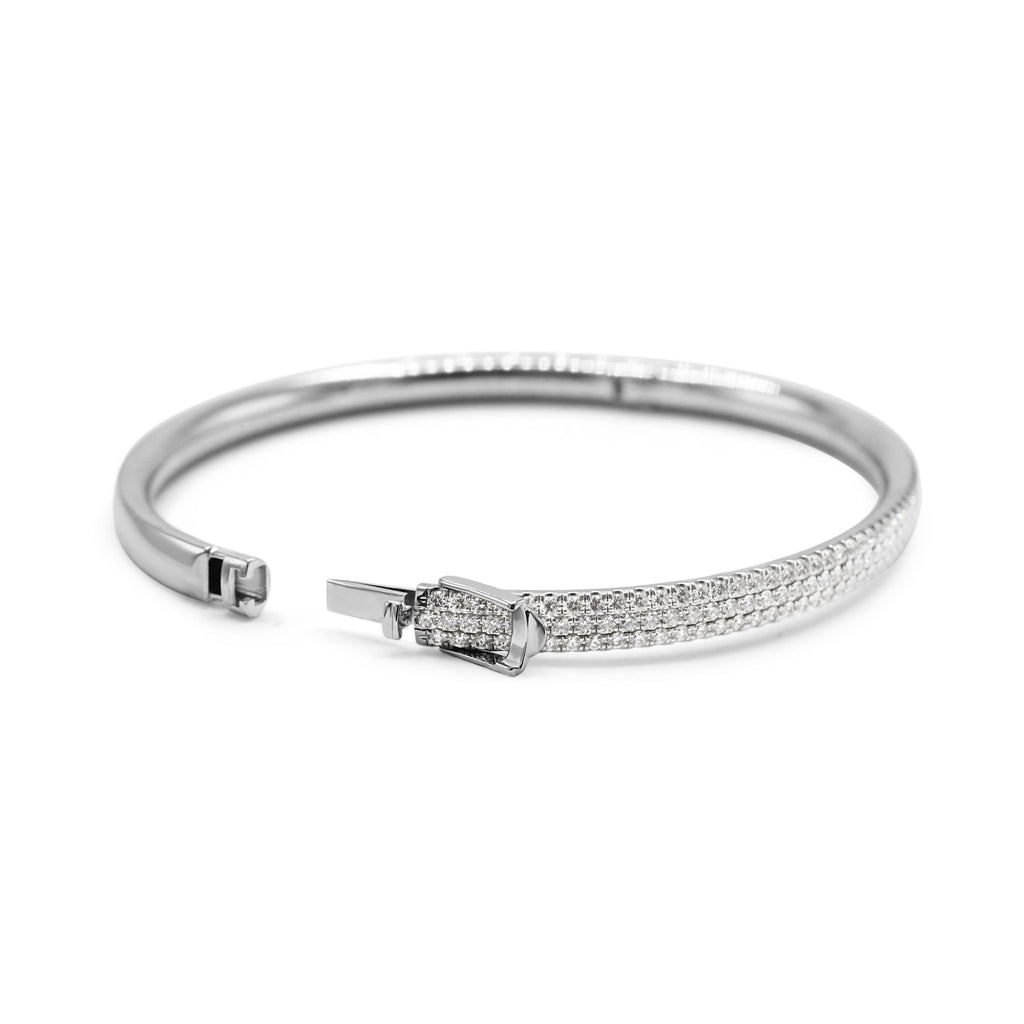 used Tiffany Metro Three Row Hinged Diamond Bangle - 18ct White Gold