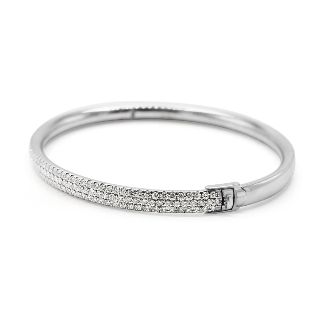 used Tiffany Metro Three Row Hinged Diamond Bangle - 18ct White Gold